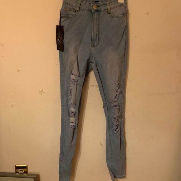 High-Waisted Distressed Jeans - Picture 1 of 4